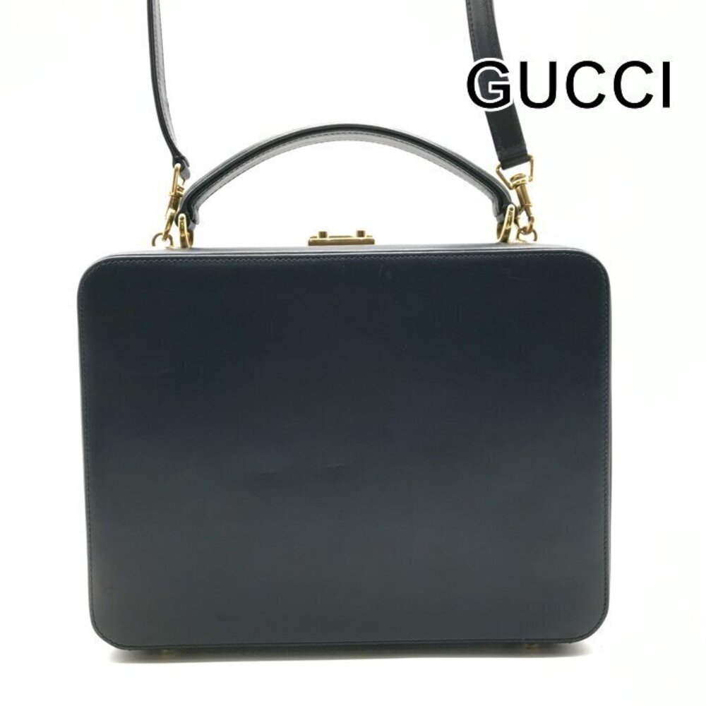 GUCCI leather hand shoulder vanity bag Navy Blue